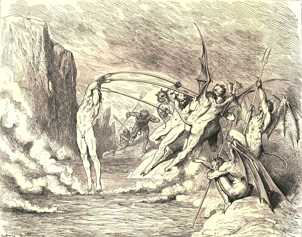 Detta sagt, de grep honom med mer än hundra krokar, c1890. av Gustave Dore