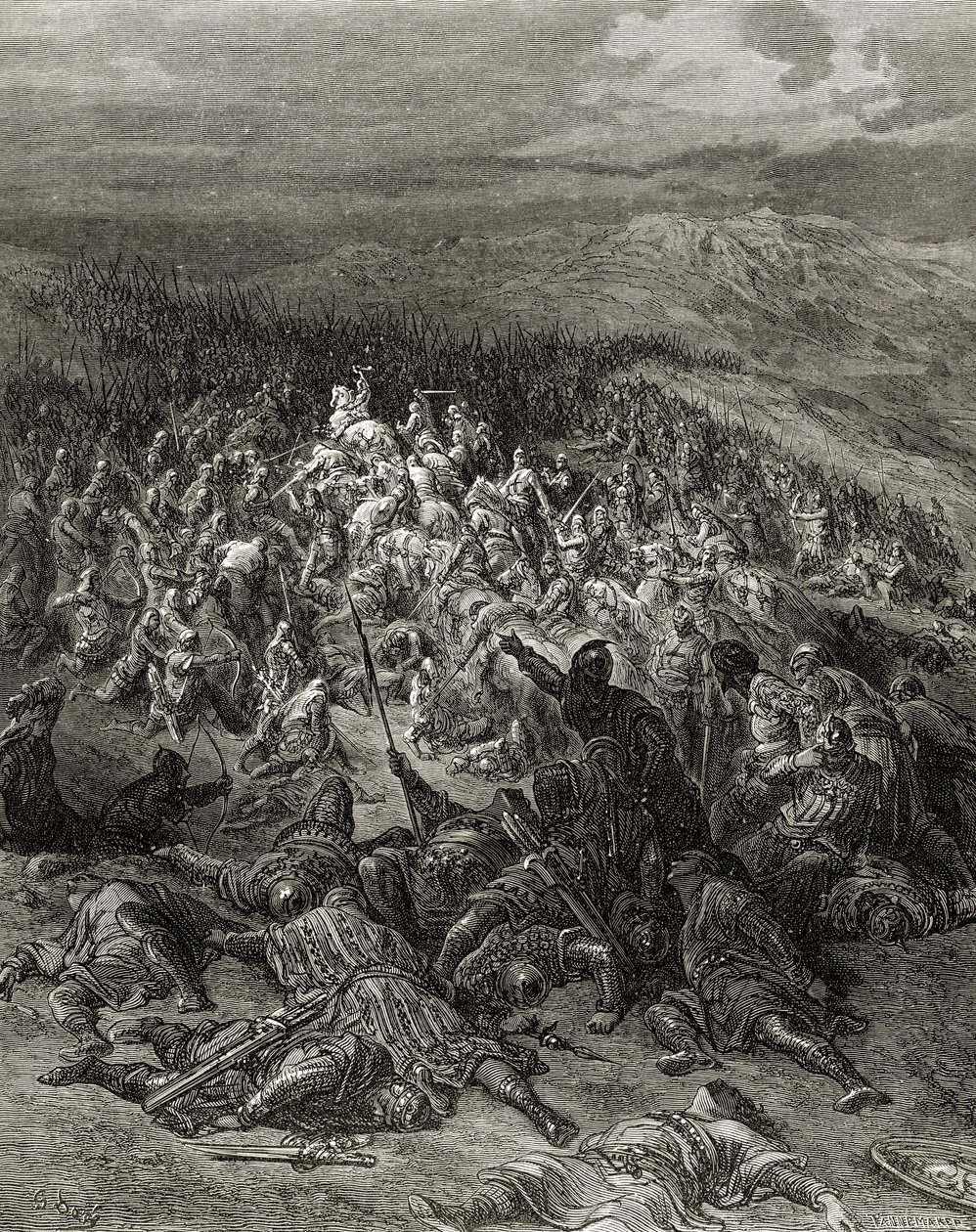 Tvåhundra riddare attackerar tjugotusen saracener, illustration från 