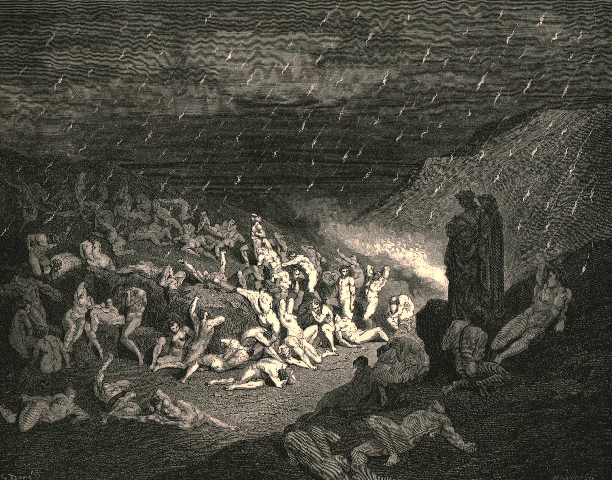 Oupphörligt var de eländiga händernas spel, c1890. av Gustave Dore