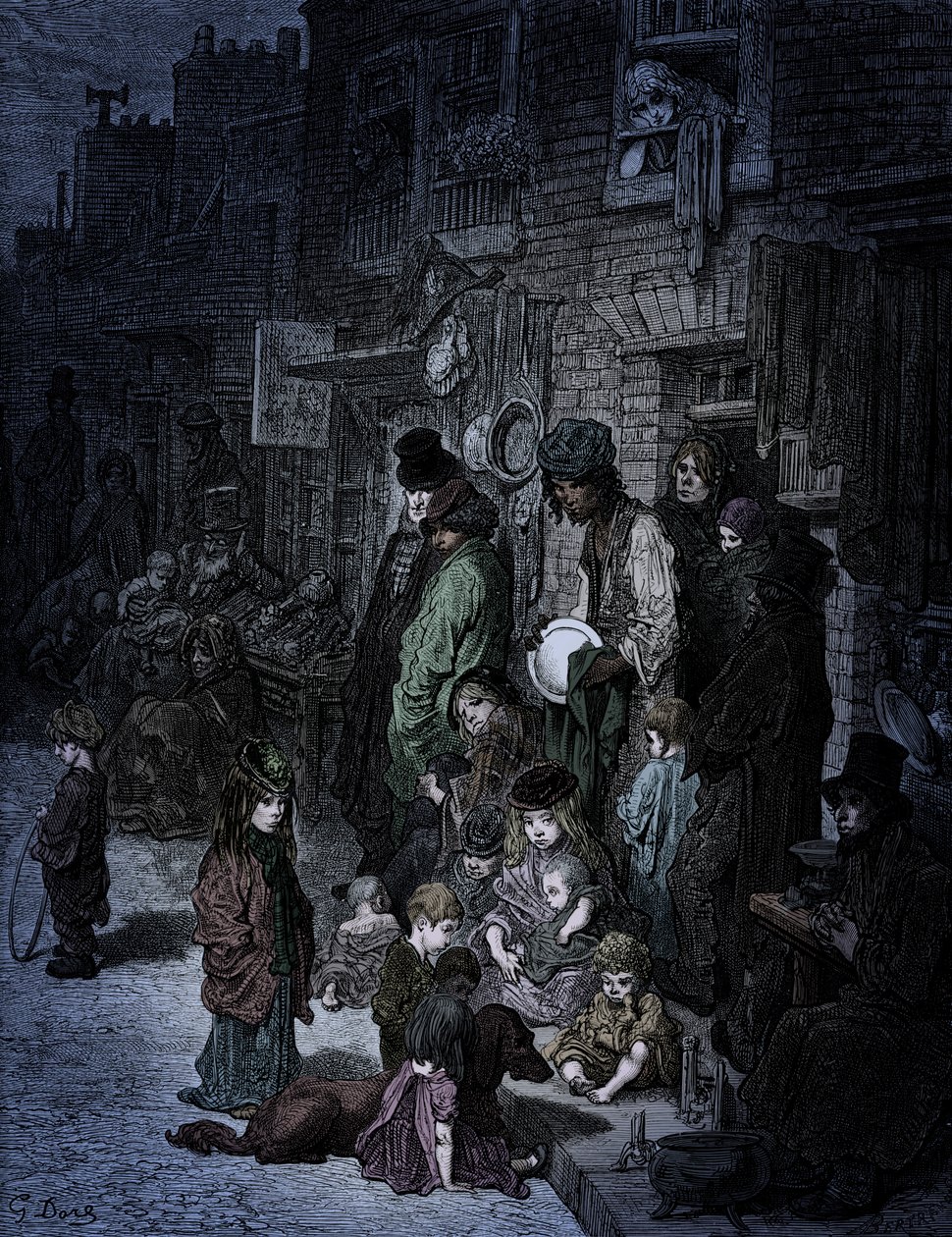 Viktorianska London- Whitechapel av Doré av Gustave Dore