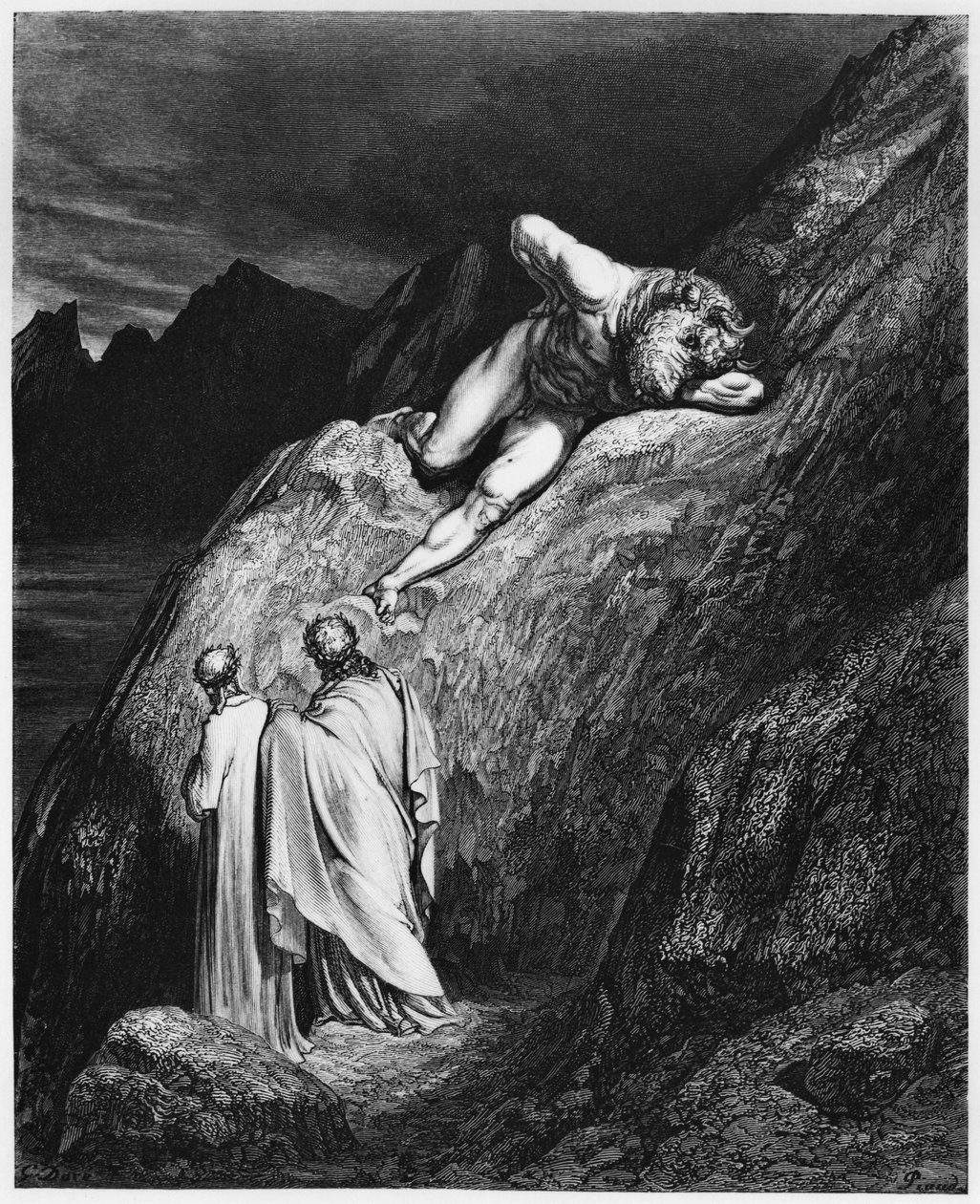 Virgil (70-19 f.Kr.) och Dante, illustration från 