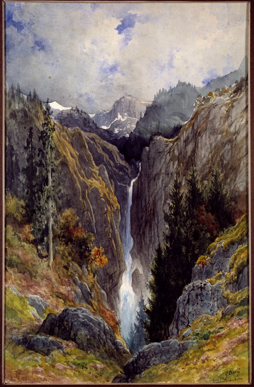 Vattenfall av helveteshålet i Lysens dal. Målning av Gustave Dore (1832-1883) av Gustave Dore