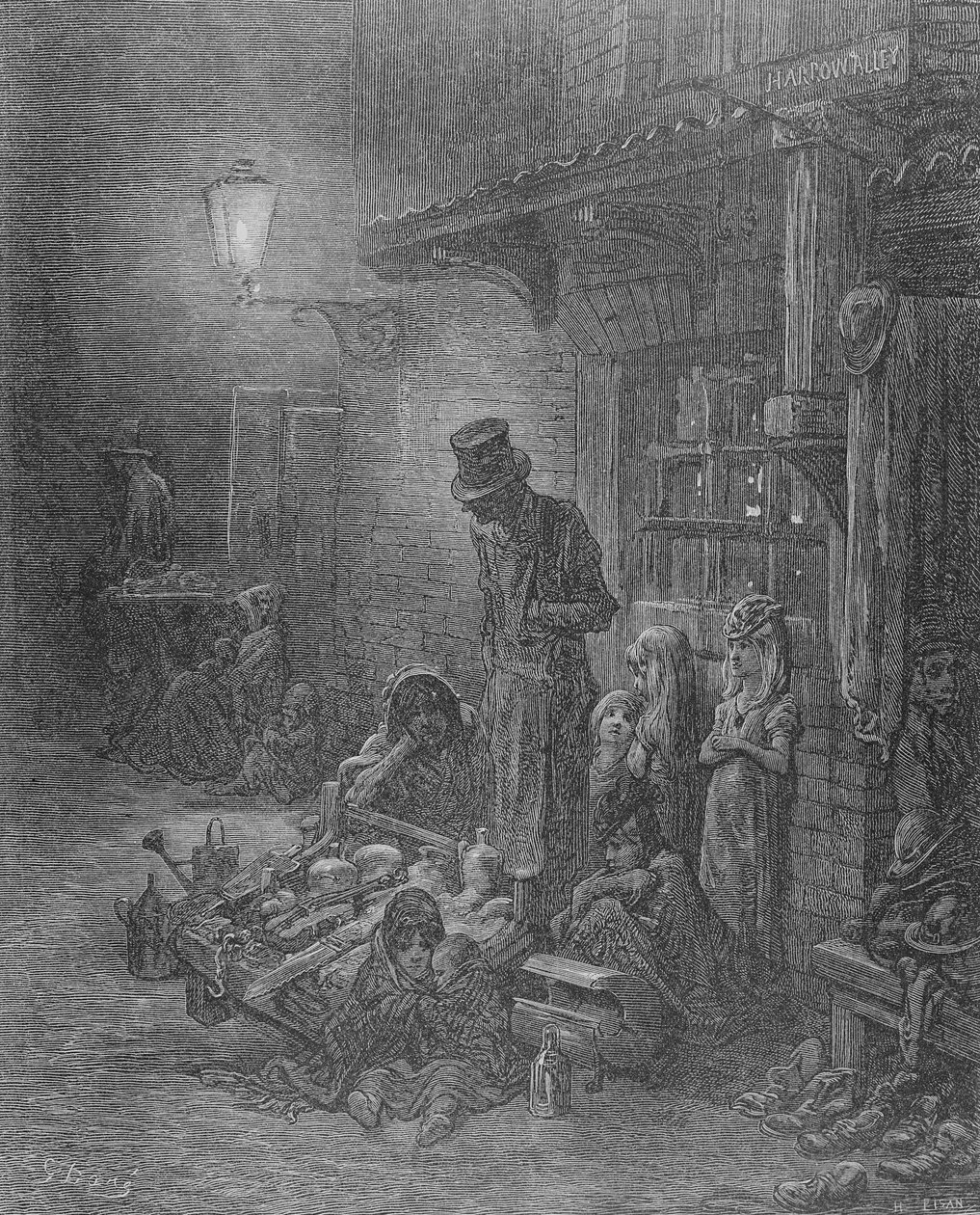 Wentworth Street, Whitechapel, från "London: A Pilgrimage" av William Blanchard Jerrold (1826-84), graverad av Heliodore Joseph Pisan (1822-90) publicerad 1872 av Gustave Dore