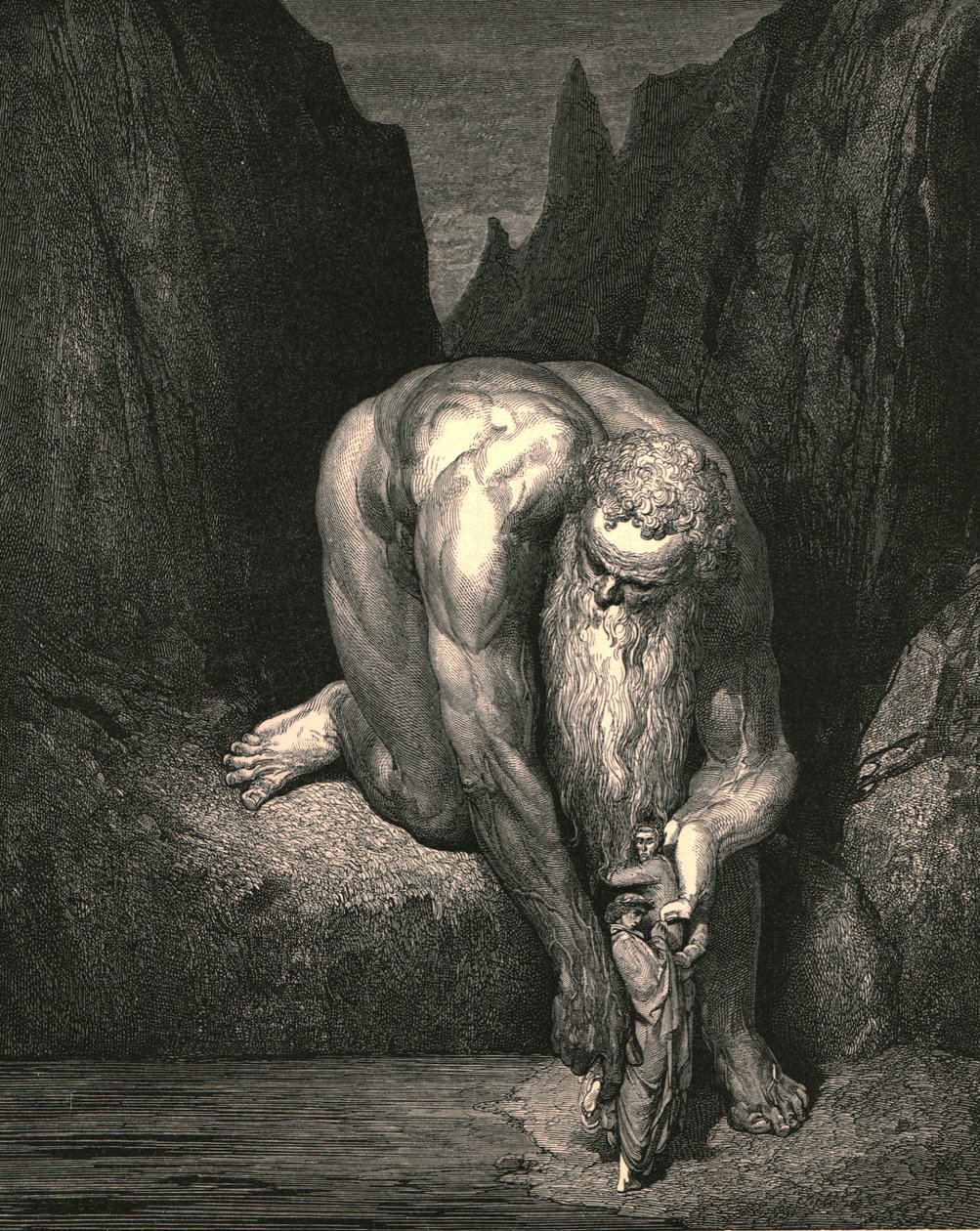 Ändå i avgrunden, att Lucifer med Judas låga ingulfs, lätt placerade han oss, c1890. av Gustave Dore