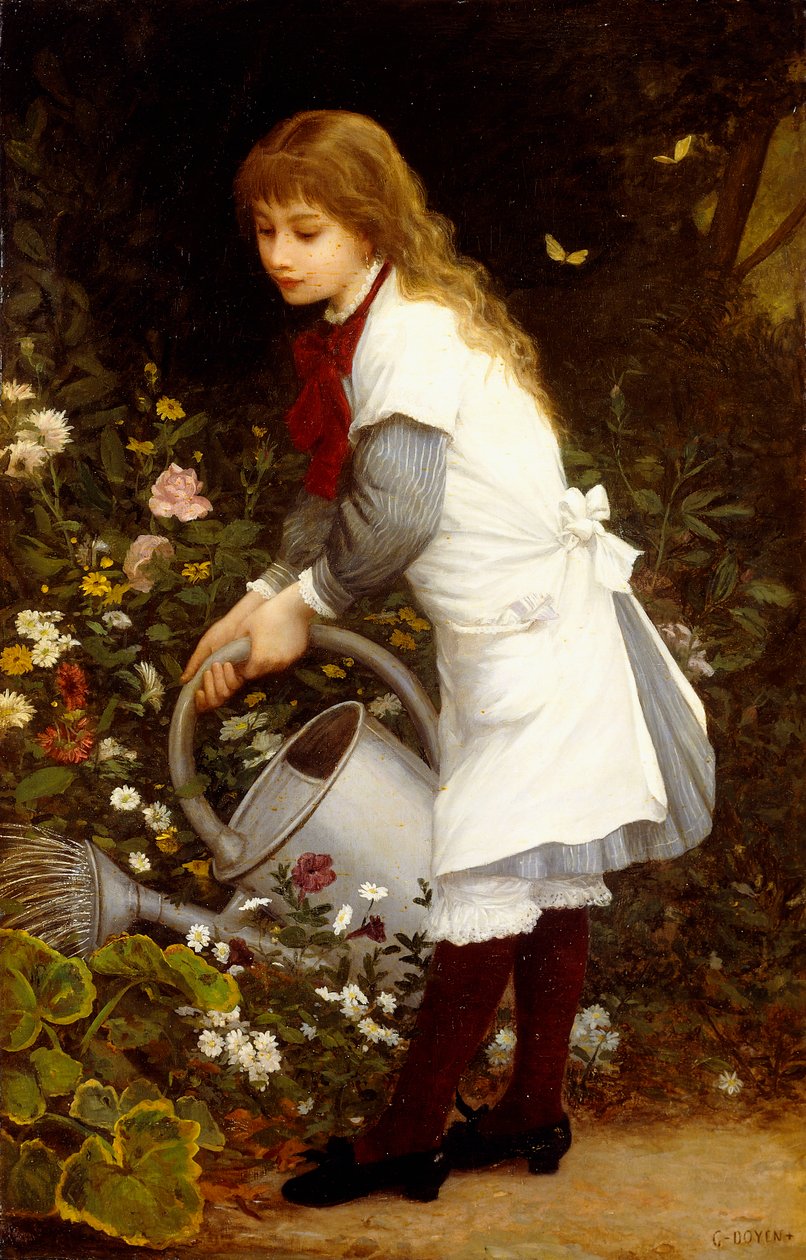 Ung flicka i en trädgård av Gustave Doyen