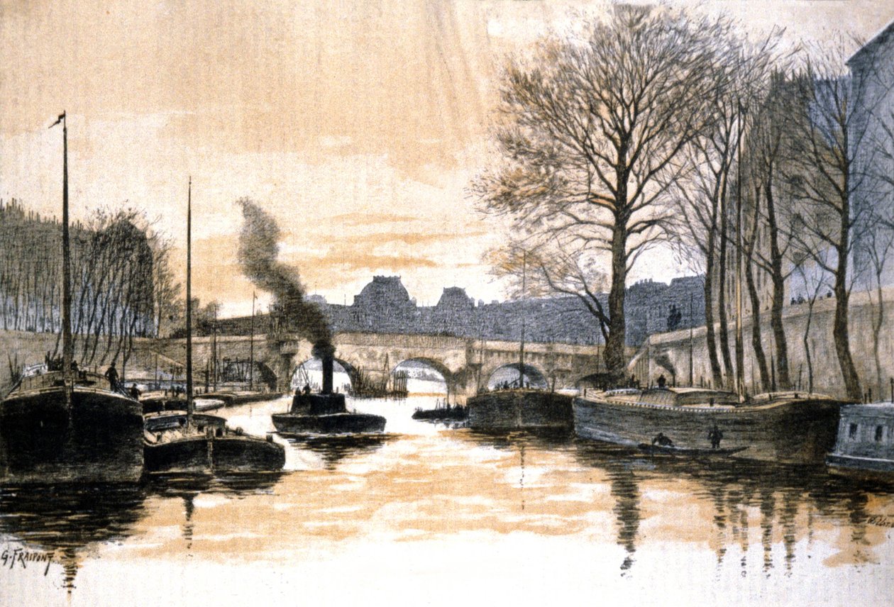 Paris, floden Seine och Pont Neuf av Gustave Fraipont