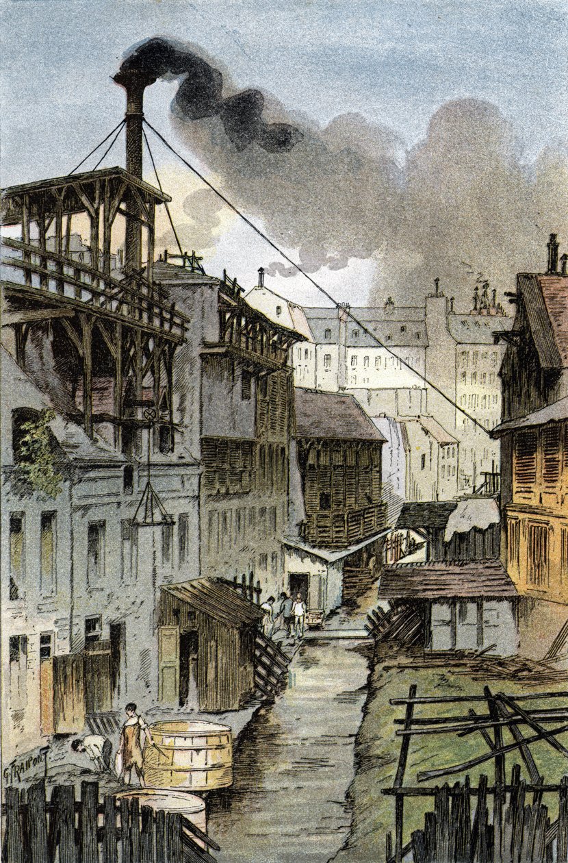 Utsikt över floden Bievre från Port Royal boulevard, Paris Teckning av Gustave Fraipont (1849-1923) hämtar från "La seine a travers Paris" av Saint-Juirs av Gustave Fraipont
