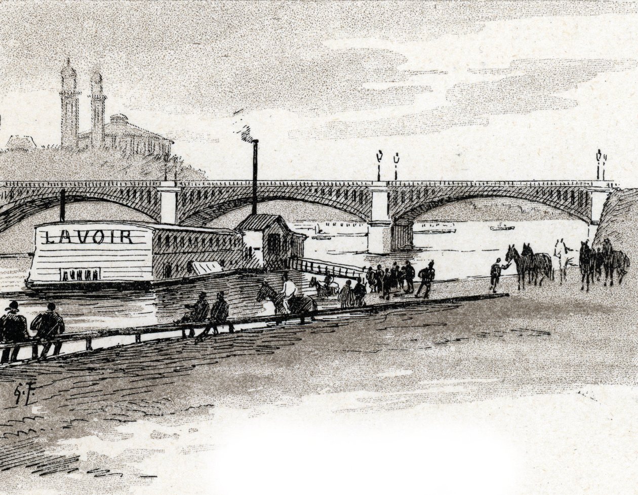 Utsikt över Grenellebron i Paris Teckning av Gustave Fraipont (1849-1923) från Saint-Juirs av Gustave Fraipont