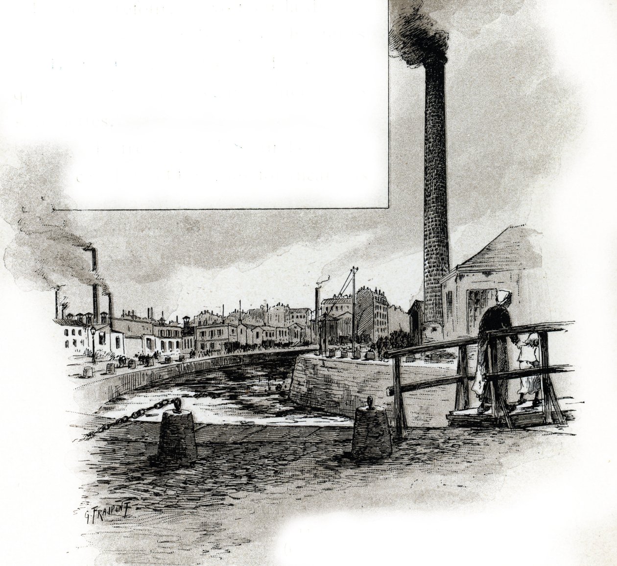 Utsikt över den torra flodbädden av kanalen Saint-Martin under reningsperioden Teckning av Gustave Fraipont (1849-1923) hämtar från "La seine a travers Paris" av Saint-Juirs av Gustave Fraipont