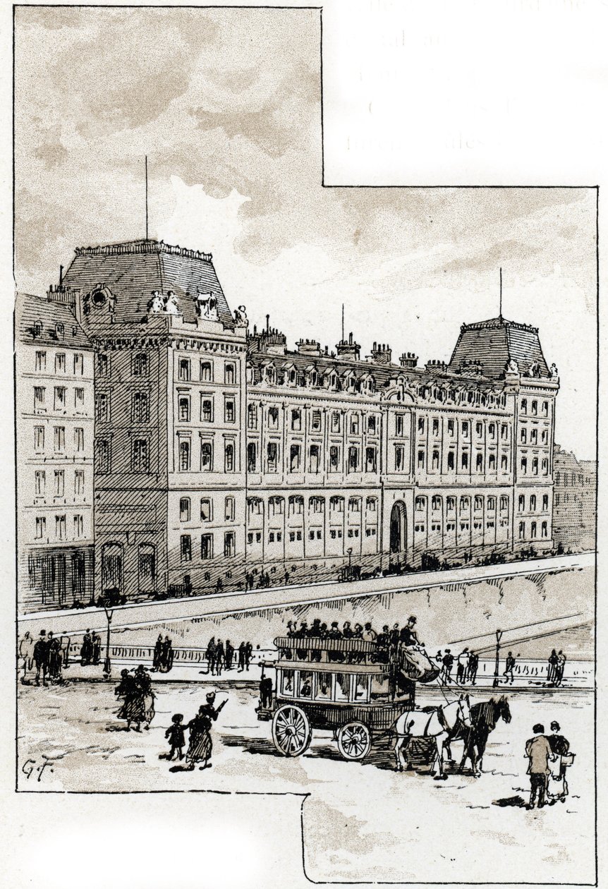 Utsikt över polisavdelningen på quai des golfevres, Paris Teckning av Gustave Fraipont (1849-1923) från Saint-Juirs av Gustave Fraipont