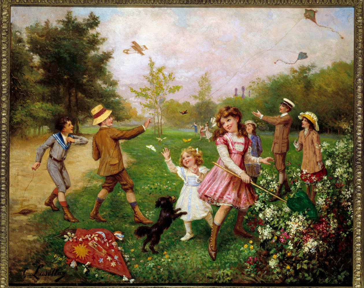 Fjärilsjakten. Målning av Gustave Francois Lasellaz (1848-1910) av Gustave Francois Lasellaz