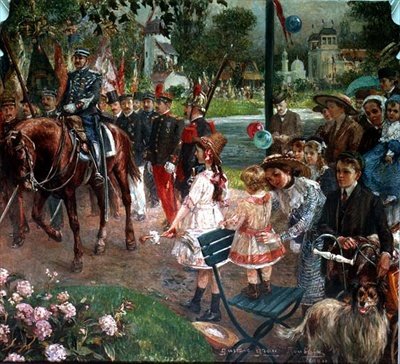 Marschen förbi till utställningen i Roubaix, 1907 (väggmålning) av Gustave Grau