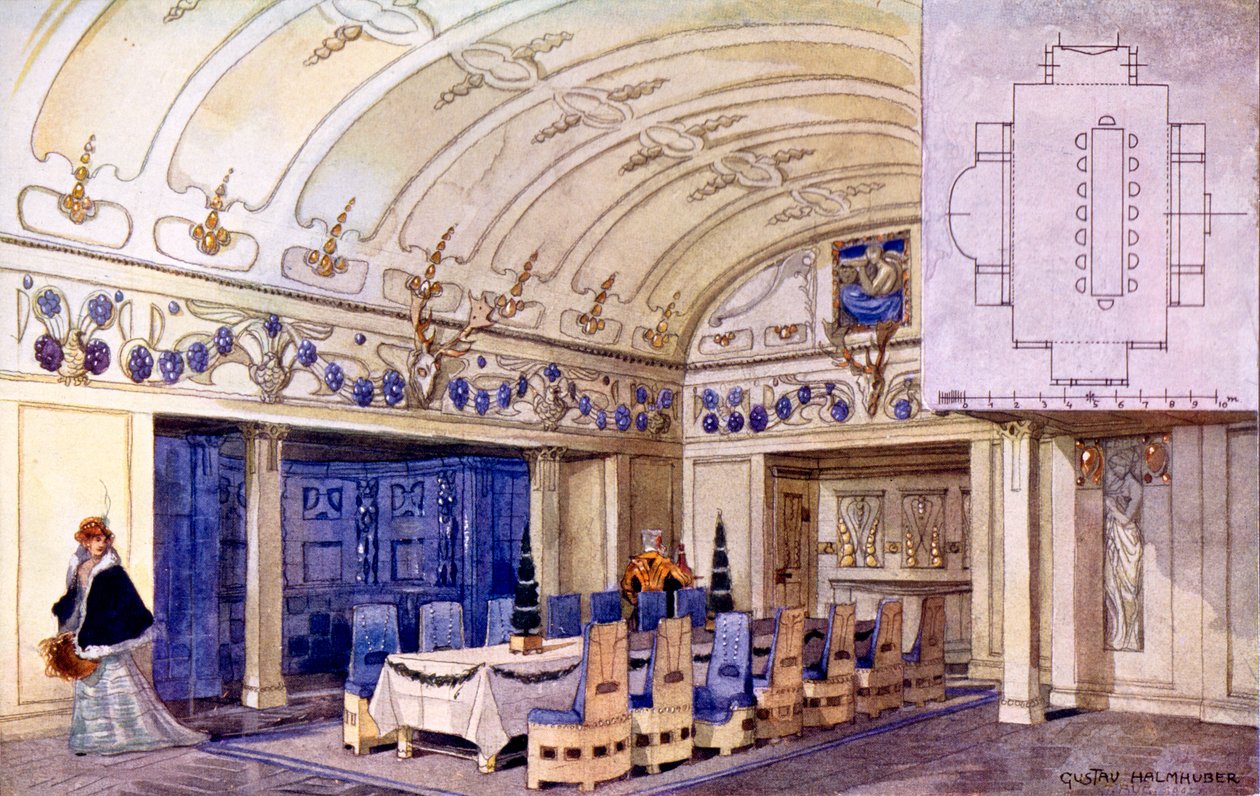 Tysk matsal, början av 1900-talet (wc på papper) av Gustave Halmhuber