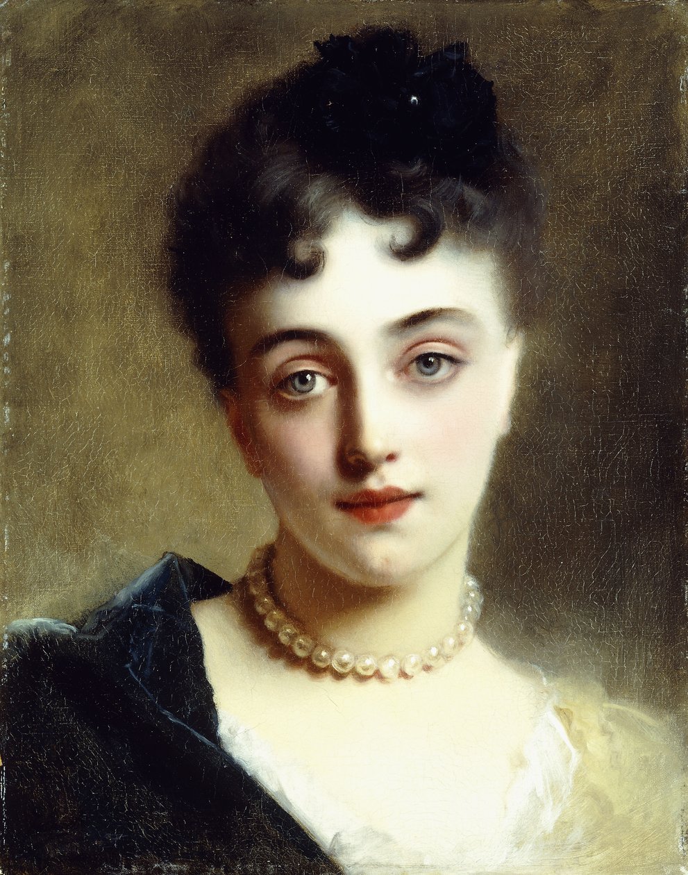 En elegant dam med pärlor, av Gustave Jacquet