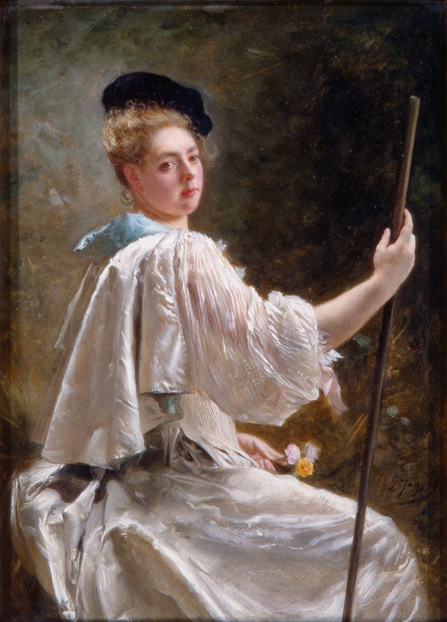 Dam med stav, ca 1895 (olja på duk) av Gustave Jacquet