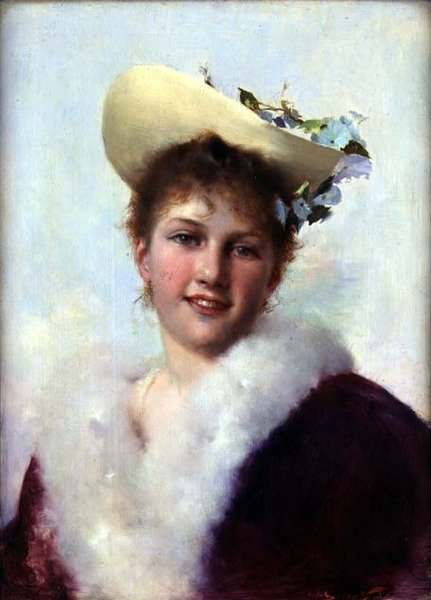 The Easter Bonnet (olja på panel) av Gustave Jacquet