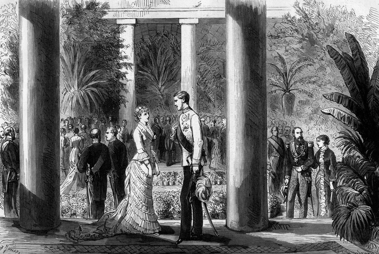 Förlovning av prinsessan Stephanie av Belgien (1864-1945) och ärkehertig Rodolphe av Österrike (1858-1889) till Laeken Castle, 7 mars av Gustave Janet