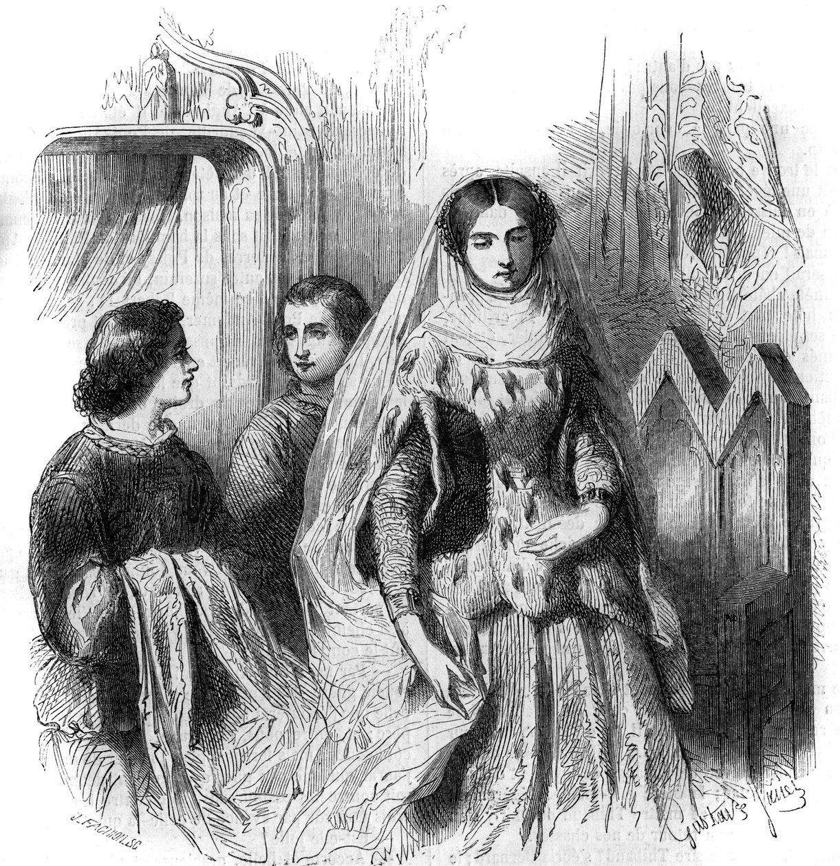 Porträtt av Jeanne de Montmorency, dotter till Bouchard 1st de Marly. 1200-1300-talet. Gravyr av Gustave Janet av Gustave Janet