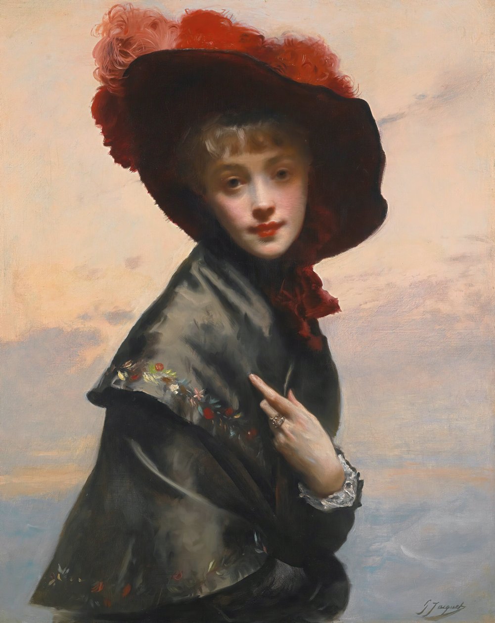 Dam i hatten. av Gustave Jean Jacquet
