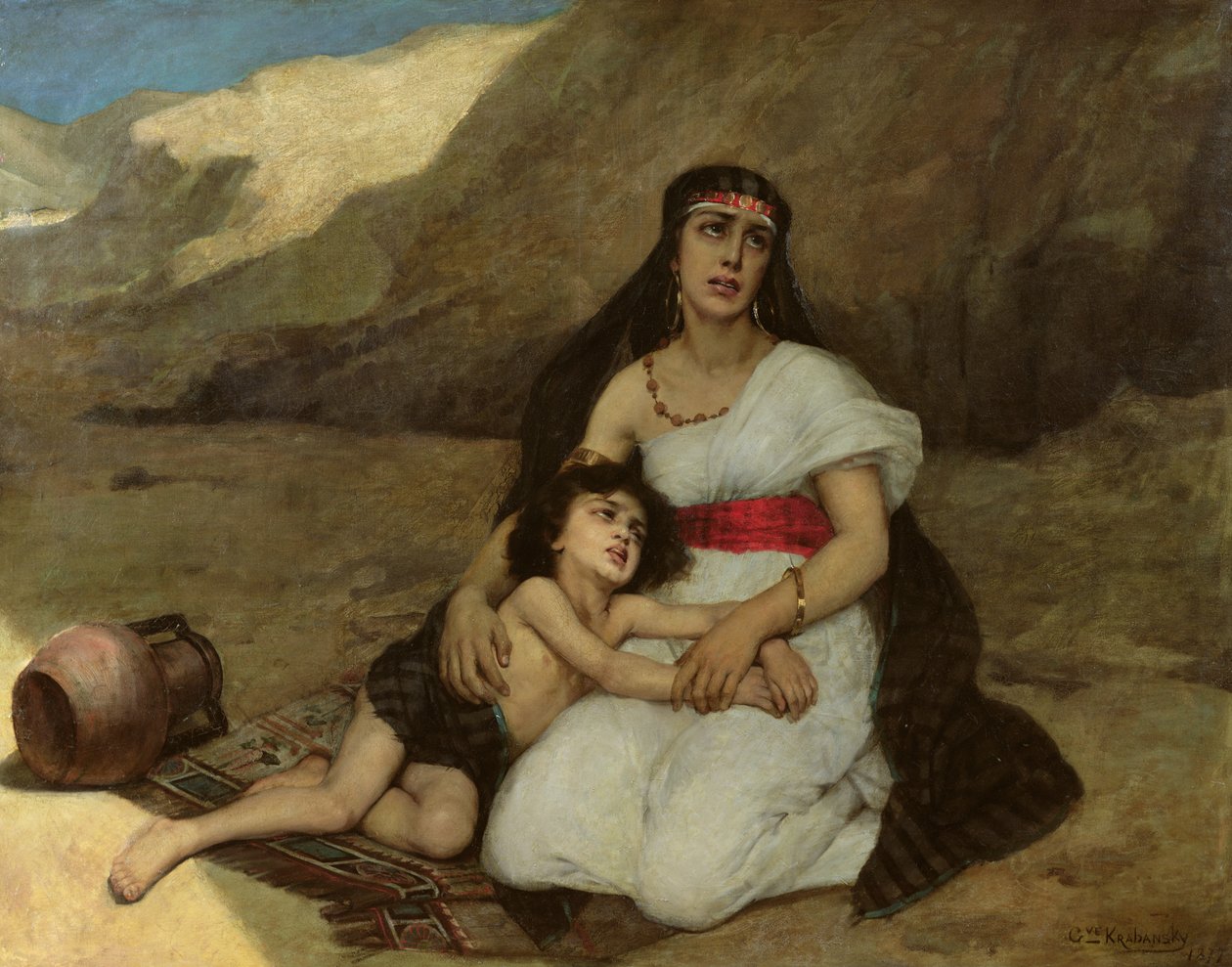 Arabisk kvinna och hennes barn, 1877 av Gustave Krabansky