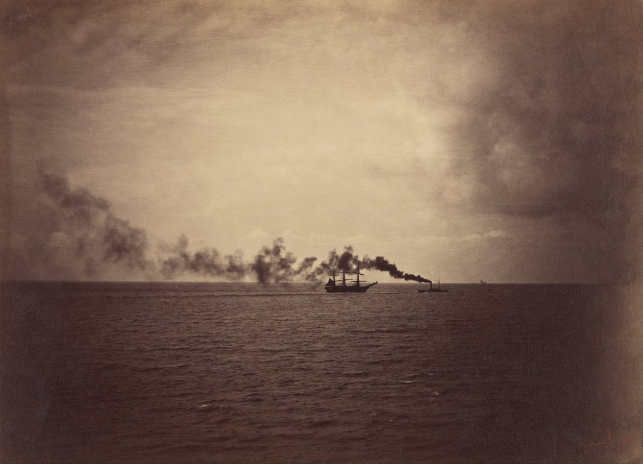 Havslandskap med segelfartyg och bogserbåt av Gustave Le Gray