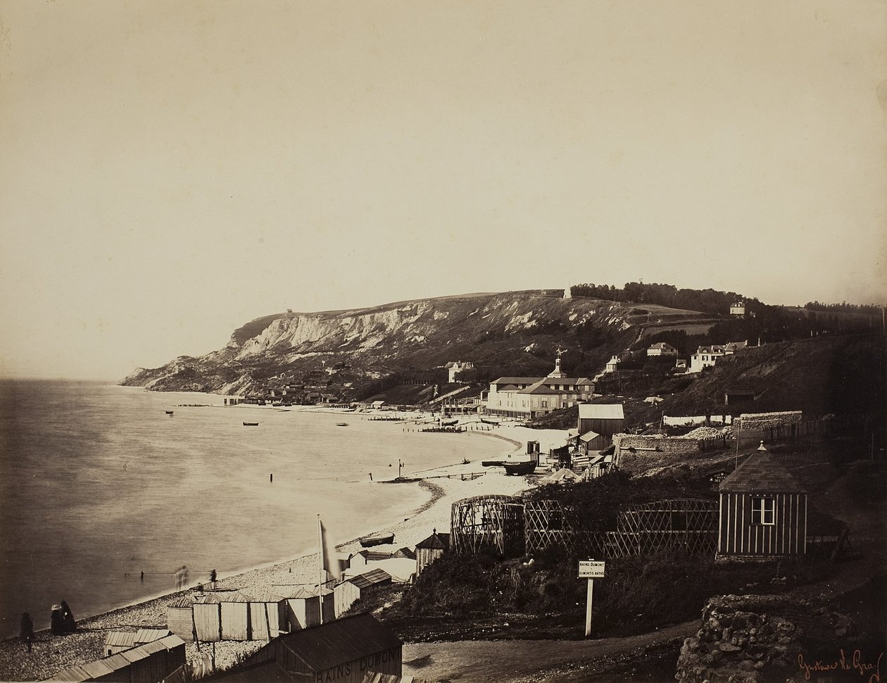 Stranden i Sainte-Adresse, med Dumont-baden, 1856-57 av Gustave Le Gray