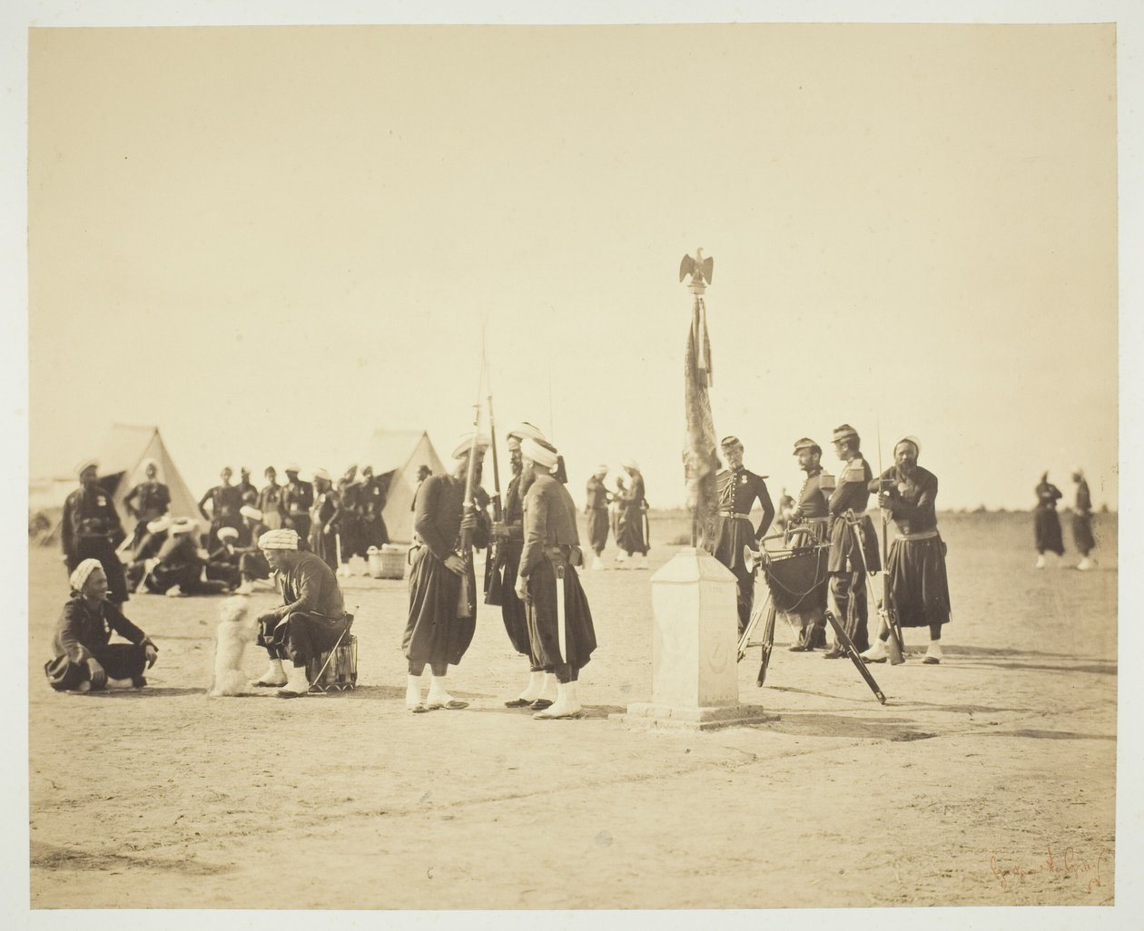 Zouaveregementets höjda flagga, Camp de Châlons av Gustave Le Gray