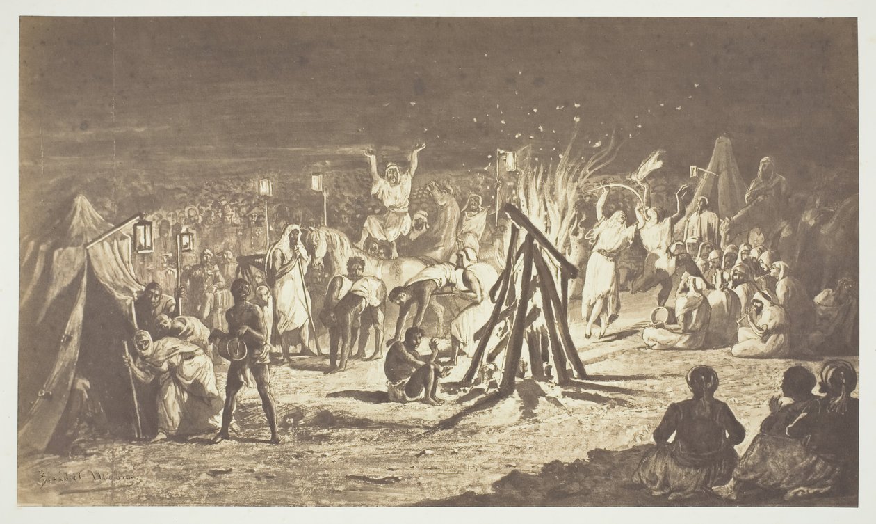Utan titel [Målning av lägerelden på Camp de Chalons av Bénédict Masson], 1857. av Gustave Le Gray