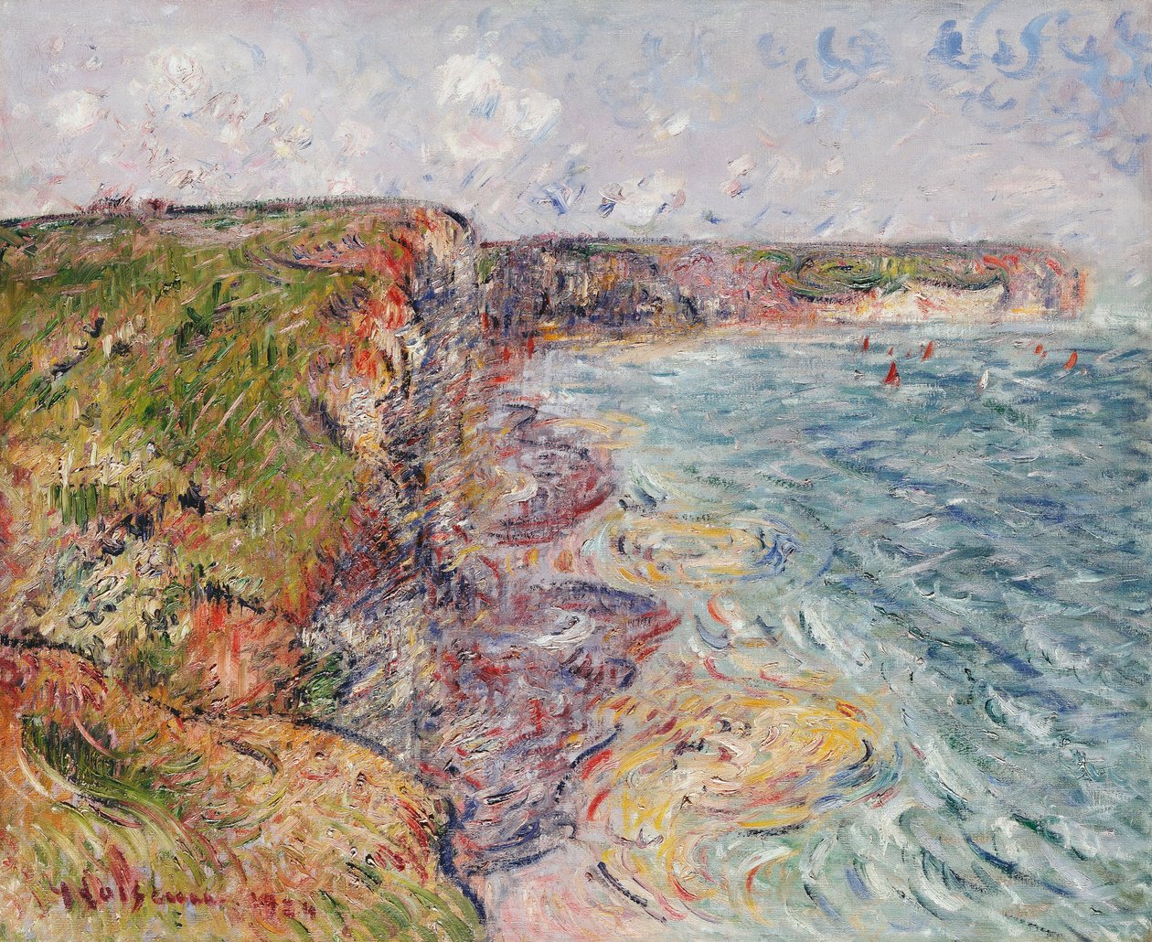 Segelbåtar nära klipporna, Yport; Segelbåtar nära Falaises, Yport, 1924 av Gustave Loiseau