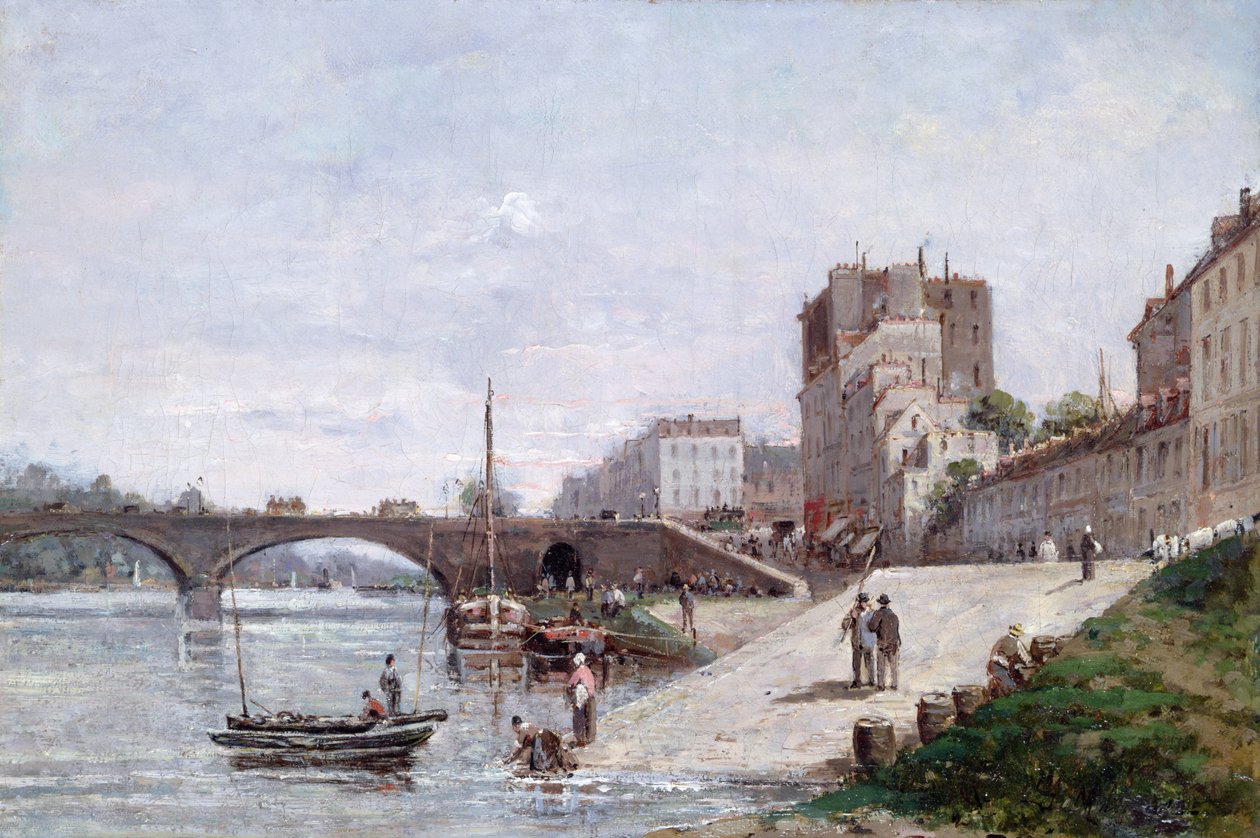 Seine och hamnen i Courbevoie av Gustave Mascart