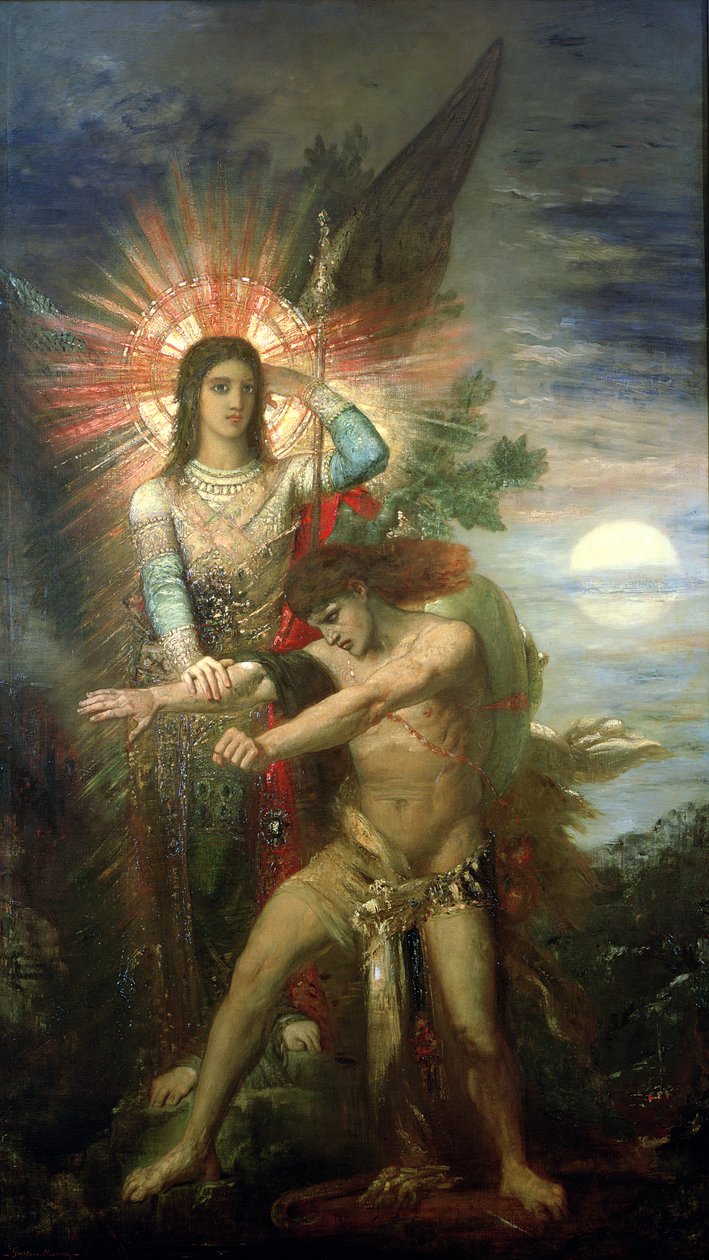 Jakob och ängeln, 1878 av Gustave Moreau