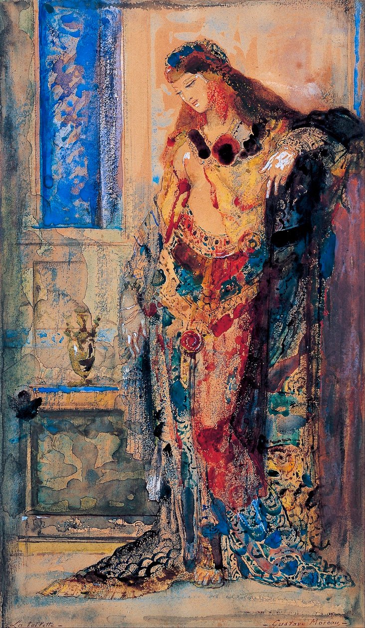 ""Toaletten"" Orientalism, ung kvinna i negligé - Målning av Gustave Moreau (1826-1898) 1885-1890 Bridgestone Museum of Art Tokyo, Japan av Gustave Moreau