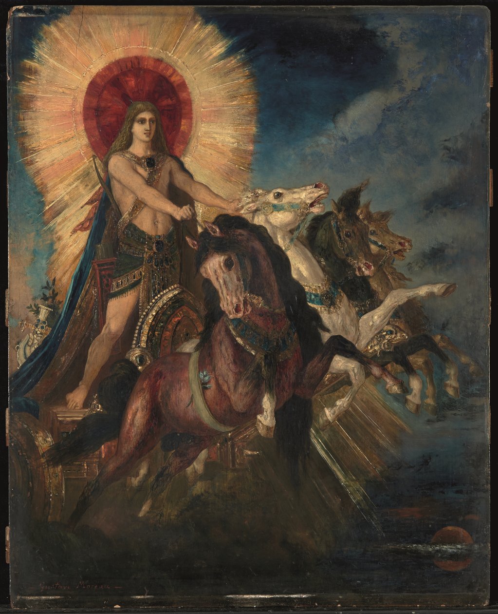 Apollons eller Phoebus-Apollos vagn (olja på pannå) av Gustave Moreau