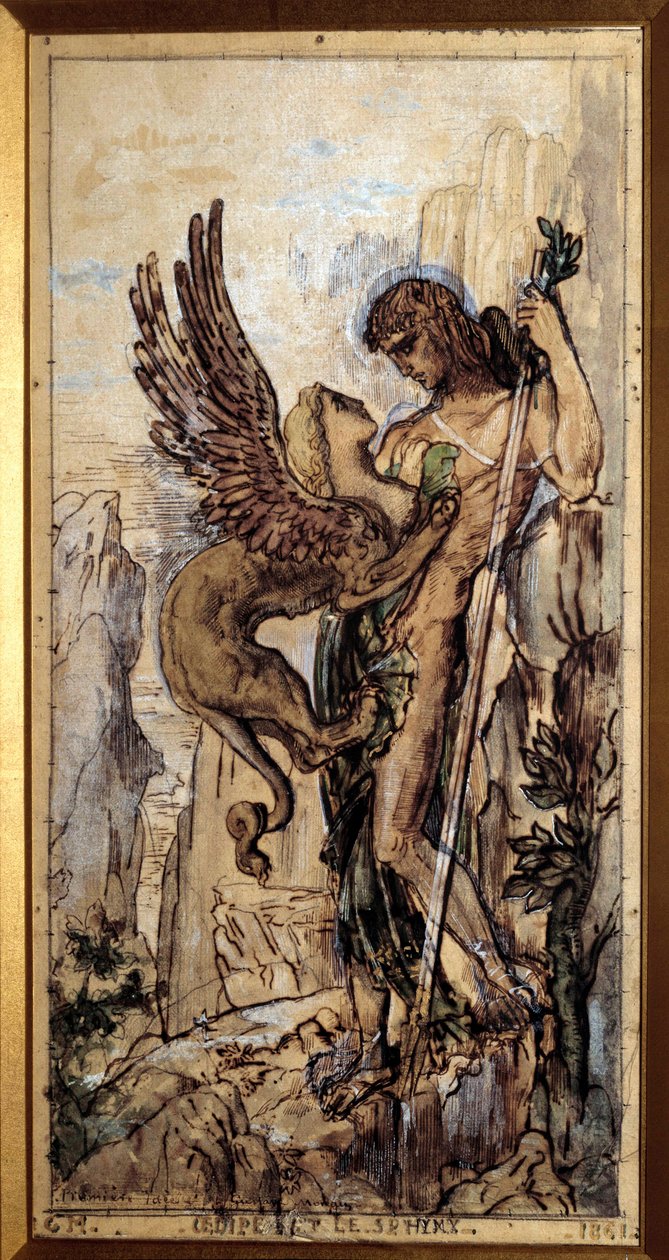 Oidipus och sfinxmålningen av Gustave Moreau (1826-1898) 1861 Paris. av Gustave Moreau