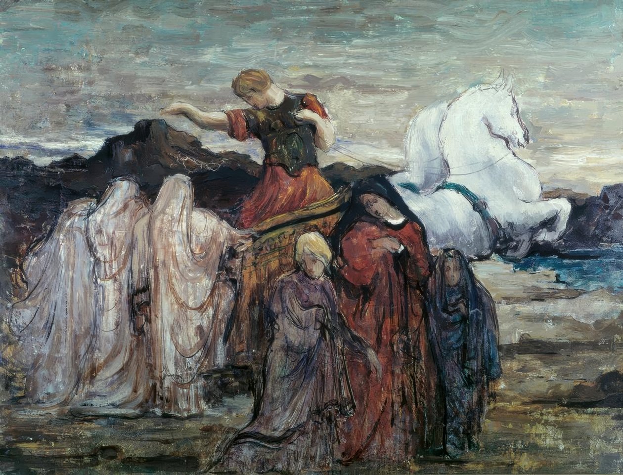 Phaëton och tre kvinnor. Mytologisk scen) av Gustave Moreau