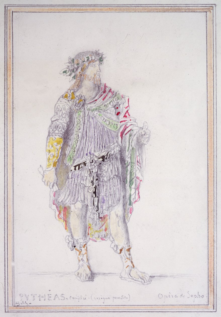 Pythéas, konspiratör och berusad parasit, karaktär från Opèra de Sapho (penna med akvarell & gouache på papper) av Gustave Moreau