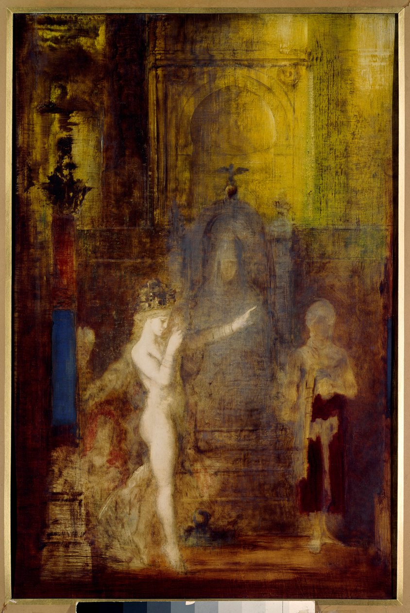 Salome dansar framför Herode Salome dansar i Herodes bankettsal. Herode som sitter på en hög tron är fascinerad av magikerns skönhet. Målning av Gustave Moreau (1826-1898) av Gustave Moreau