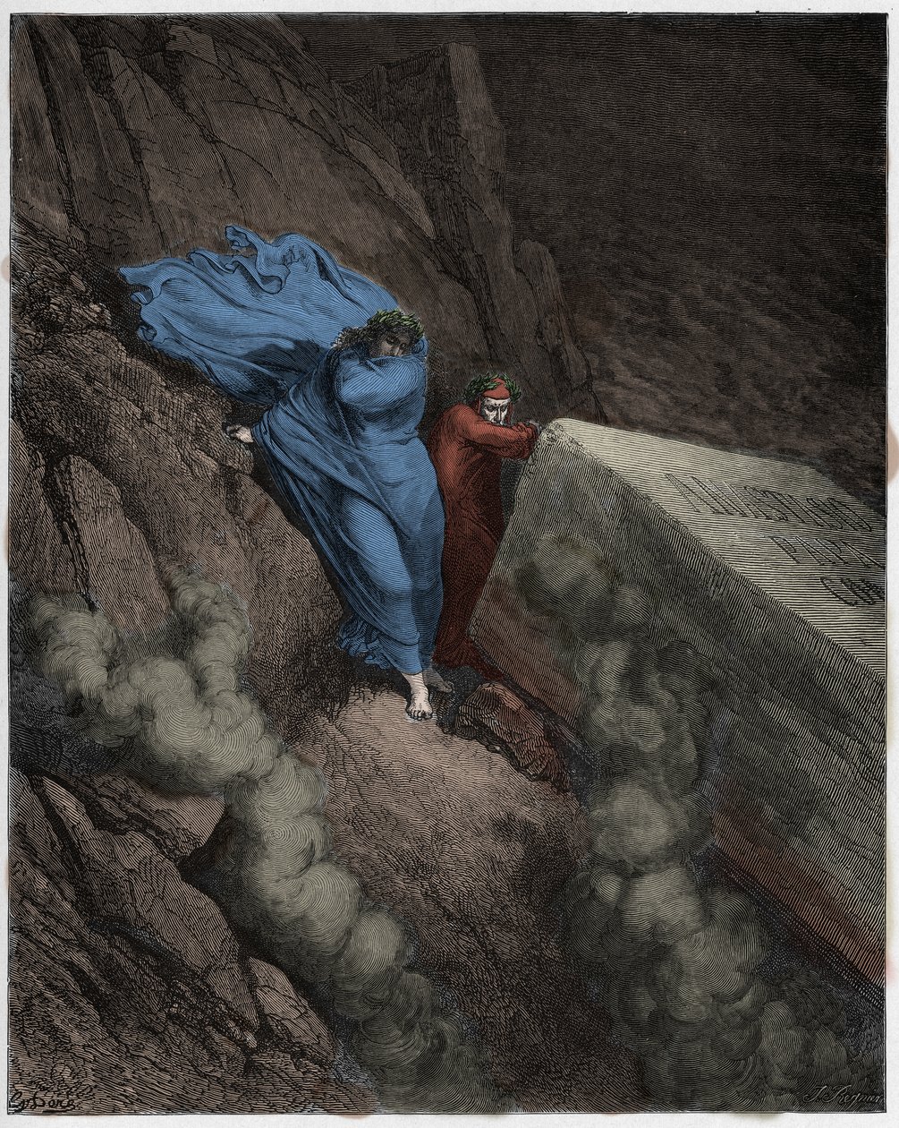 Inferno, Canto 11: Påven Anastasius II:s brinnande grav (Anastas II), illustration från Den gudomliga komedin av Dante Alighieri, 1885 (digitalt färgad gravyr) av Gustave after Dore