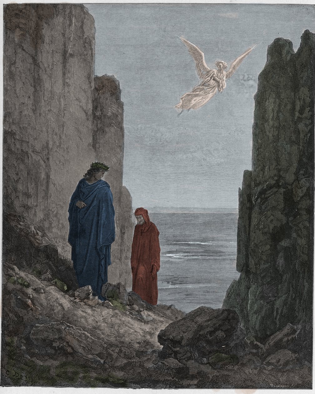 Purgatorio, Canto 19: Poeterna stiger upp till den femte cirkeln, illustration från The Divine Comedy av Dante Alighieri, 1885 (digitalt färgad gravyr) av Gustave after Dore