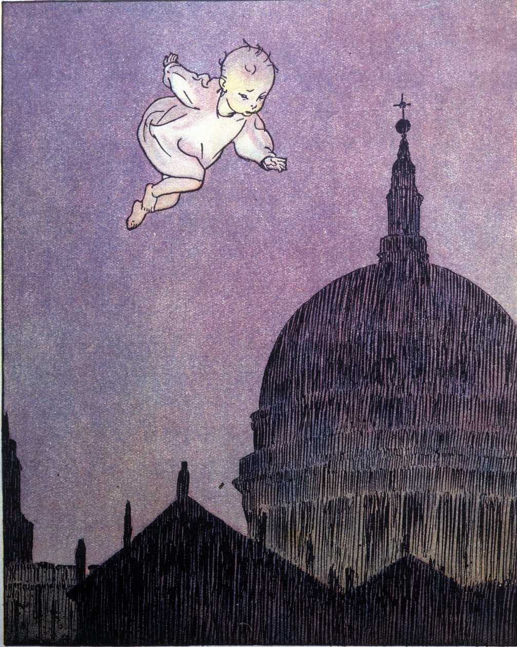 Illustration till "La storia di Peter Pan", fabel av James Matthew Barrie (JM eller J.M. Barrie av Gustavo Gustavino Rosso
