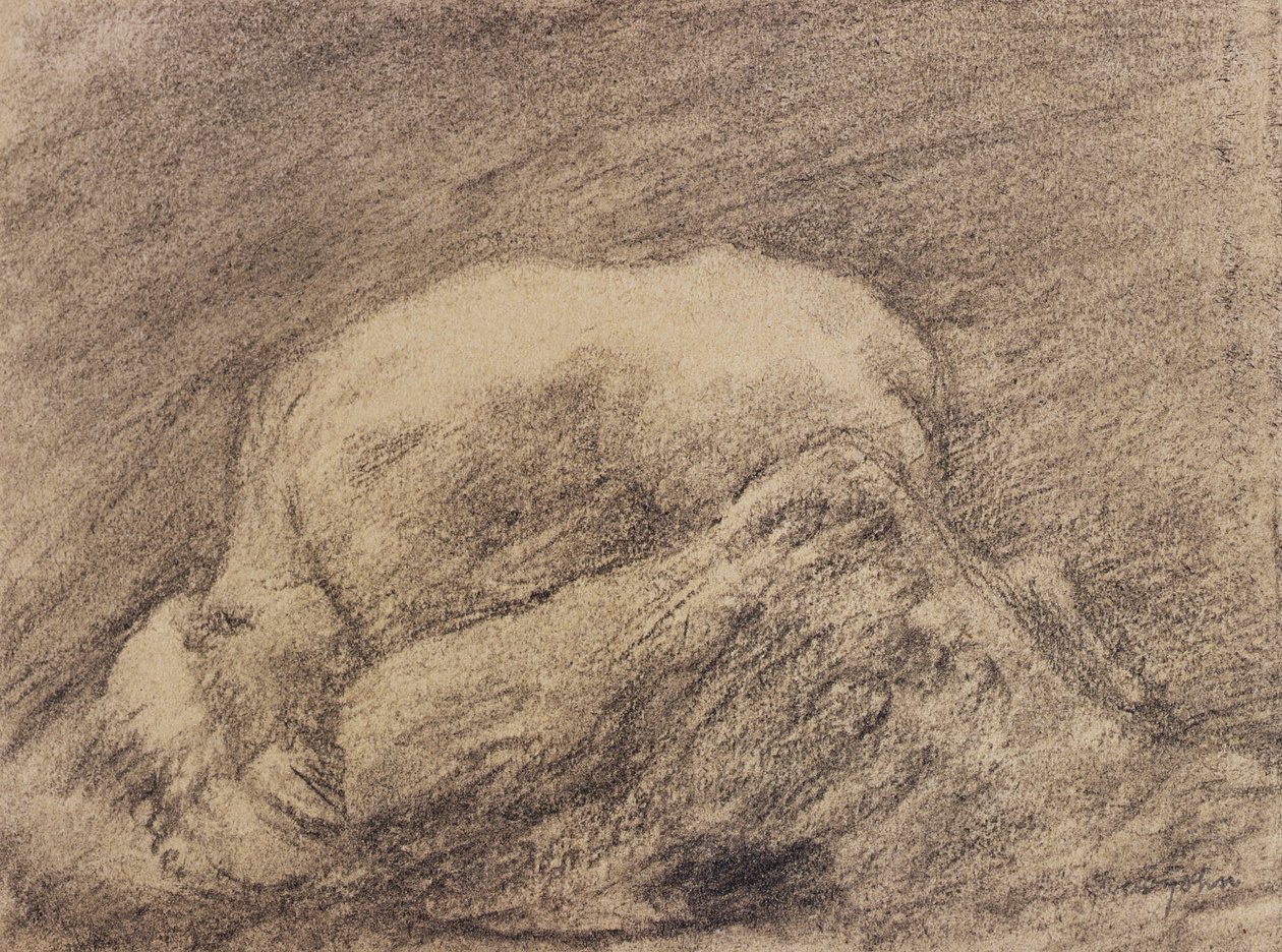 En studie av Rodins Danaid i hans studio (kol på papper) av Gwen John
