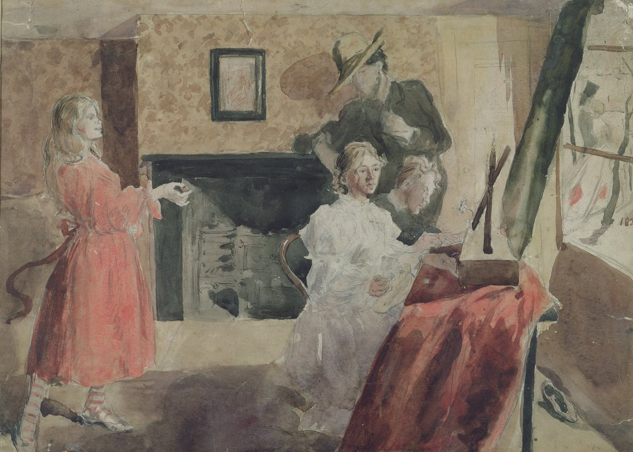 Porträttgrupp, 1897-98 (penna, penna och wc på papper) av Gwen John