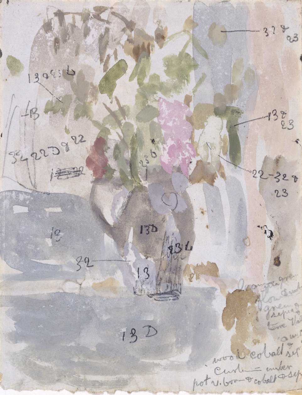 En vas med blommor (akvarell på papper) av Gwen John
