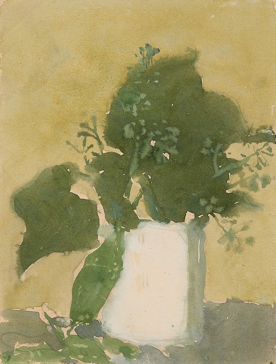 Gröna blad i en vit kanna (akvarell, gouache och blyerts på papper) av Gwen John