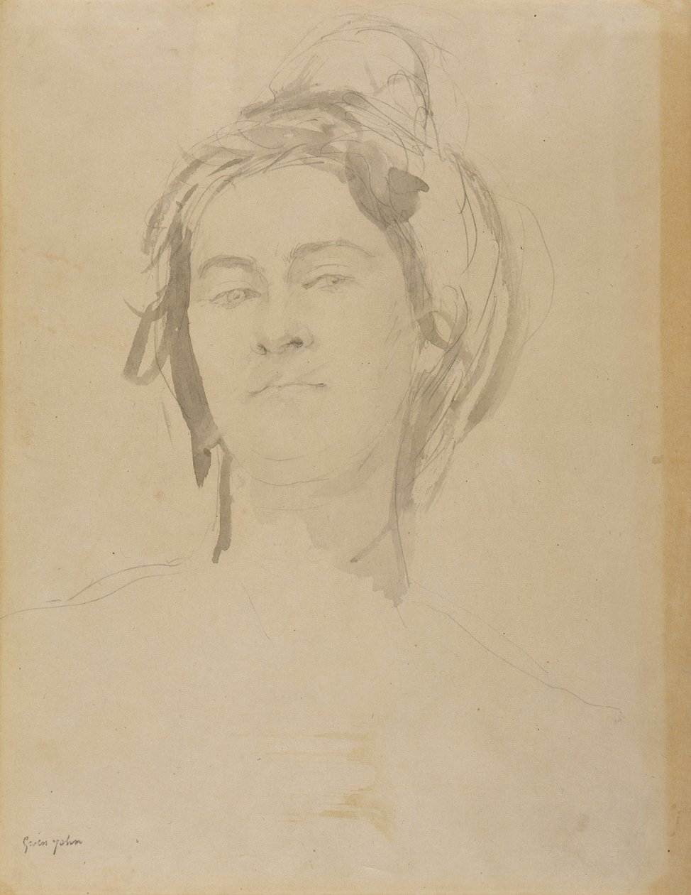 Chef för en ung kvinna (penna och tvätt på papper) av Gwen John