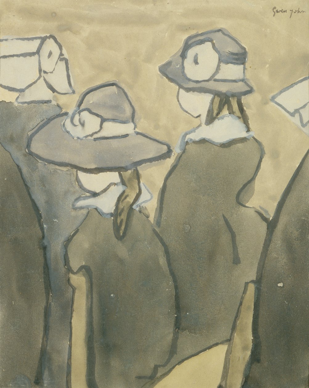 Små flickor i kyrkan (akvarell på papper) av Gwen John