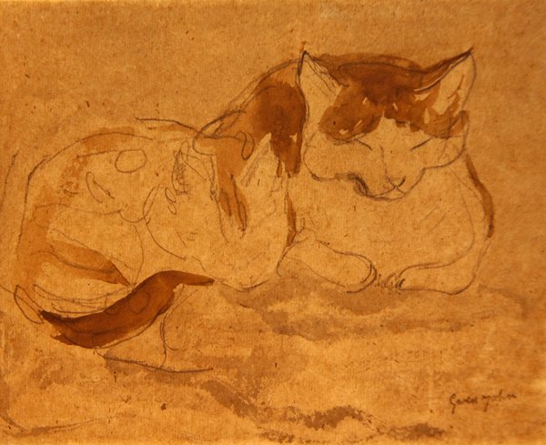 Sleeping Cat (penna och akvarell på papper) av Gwen John