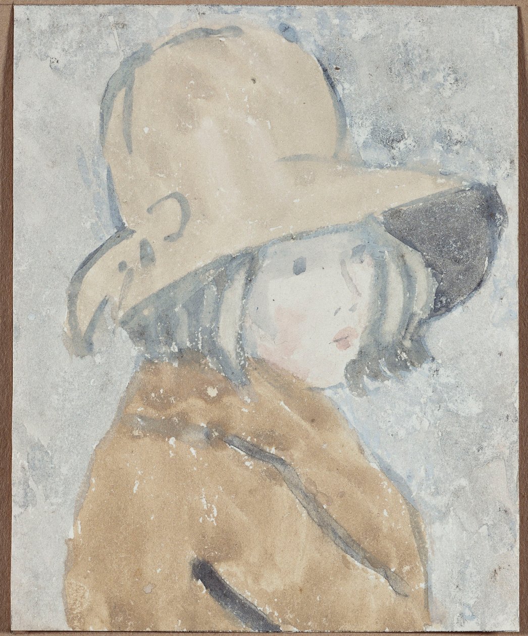 Studie av en liten flicka i en hatt med bred brätt av Gwen John