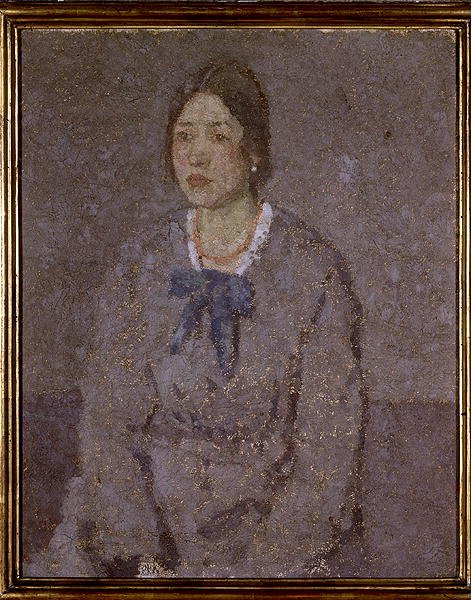 Kvinna i ett korallhalsband (olja på duk) av Gwen John