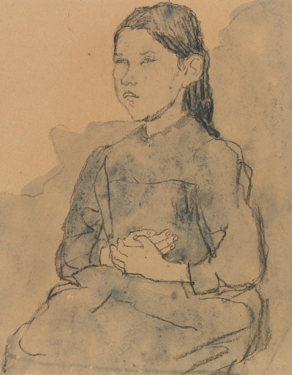Ung flicka: Marie Hamonet, ca 1918 (kol och blå tvätt på papper) av Gwen John